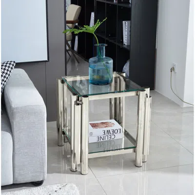 Streamdale Furniture Streamdale 20" Square Glass End Table - Silver