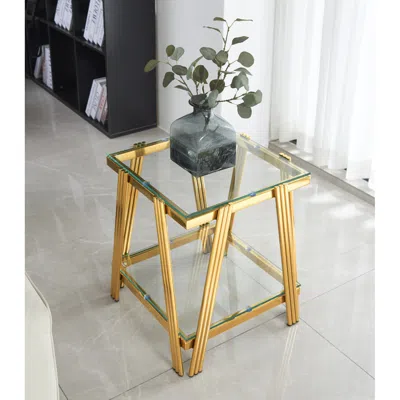 Streamdale Furniture Streamdale 20" Square Gold End Table - Glass Top & Storage