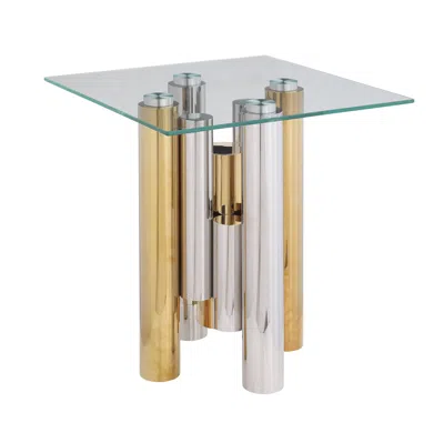 Streamdale Furniture Streamdale 20" Stainless Steel Glass End Table - Modern & Sleek In Gold