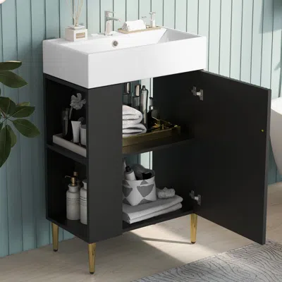 Streamdale Furniture Streamdale 21.6" Black Vanity With Sink And Left Storage