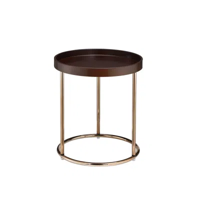 Streamdale Furniture Streamdale 21.75" Espresso Edie Mid Century Lipped Edge Side Table With Copper In Gold