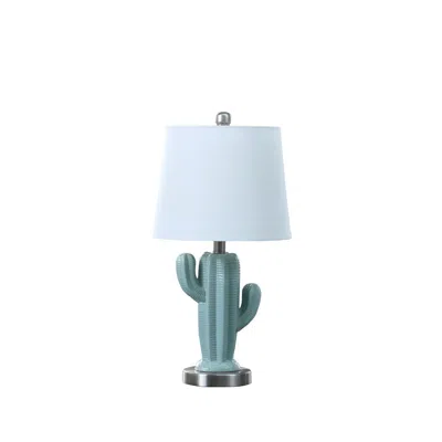 Streamdale Furniture Streamdale 22" In Southwest Teal Ceramic Cactus Plant Modern Metal Table Lamp