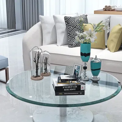 Streamdale Furniture Streamdale 24 Inch Round Tempered Glass Table Top Clear Glass 3/8" Inch Thick In Multi