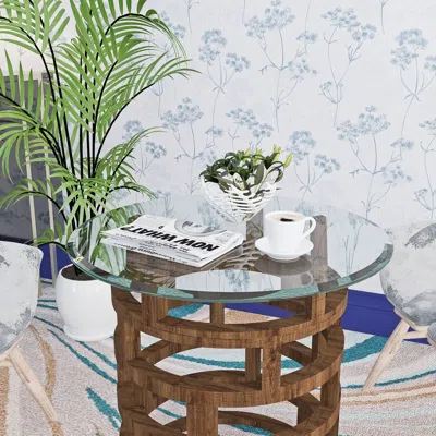Streamdale Furniture Streamdale 24 Inch Round Tempered Glass Table Top Clear Glass 3/8" Inch Thick In Brown