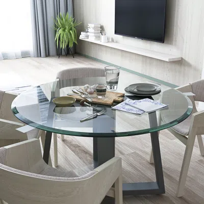 Streamdale Furniture Streamdale 24 Inch Round Tempered Glass Table Top Clear Glass 3/8" Inch Thick In Gray