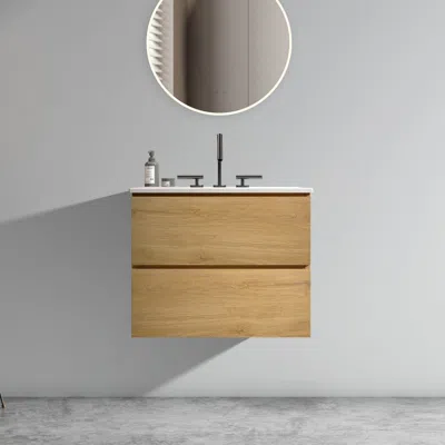 Streamdale Furniture Streamdale 24" Oak Bathroom Vanity Wall Mount, Ceramic Sink, Storage