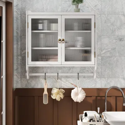 Streamdale Furniture Streamdale 24.8" Glass Door Cabinet With 3-tier Storage & Towel Rack