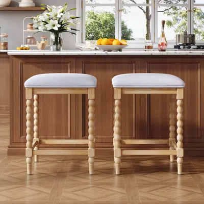 Streamdale Furniture Streamdale 26" Counter Stools, Set Of 2 Upholstered Seat, Solid Acacia Wood Frame