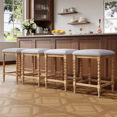 Streamdale Furniture Streamdale 26" Counter Stools Set Of 4, Upholstered Seat, Solid Acacia Wood Frame