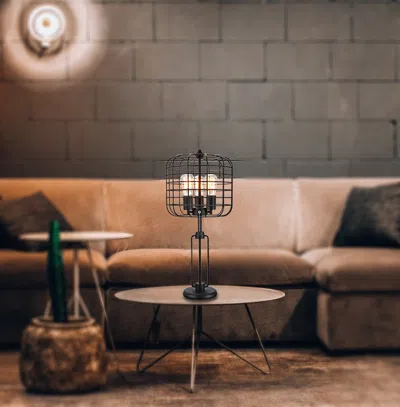 Streamdale Furniture Streamdale 26" H Black Industrial Wire Cage Table Lamp With Edison Bulb (1