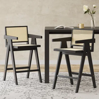 Streamdale Furniture Streamdale 27", Modern Minimalist Bar Stool With Cane Seat, Solid Wood Frame