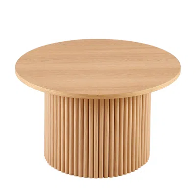 Streamdale Furniture Streamdale 27.5" Round Coffee Table With Oak Veneer Top & Metal Base