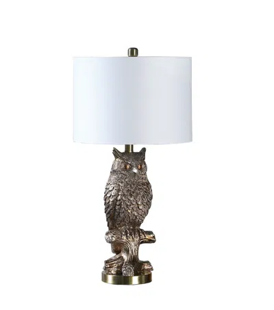 Streamdale Furniture Streamdale 27.5" Silver Owl On A Branch Resin Table Lamp