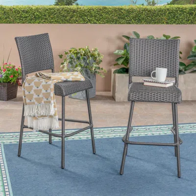 Streamdale Furniture Streamdale 29" Outdoors Pe Rattan Armless Barstools, Set Of 2, Grey