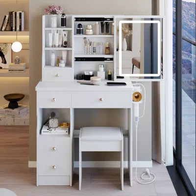 Streamdale Furniture Streamdale 29.2" Vanity Table W/ Led Mirror, Power, Stool