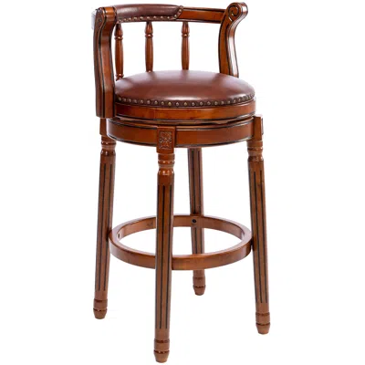 Streamdale Furniture Streamdale 29.5" Brown Wooden Swivel Barstool With 360 Degree Swivel