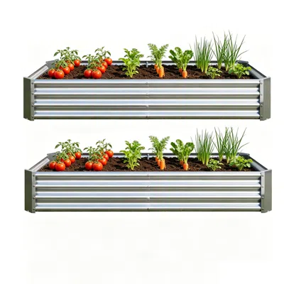 Streamdale Furniture Streamdale 2pcs Silver 6x3x1ft Metal Raised Rectangle Garden Planter Beds