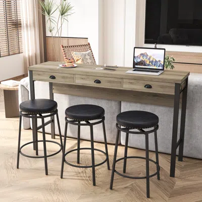 Streamdale Furniture Streamdale 3-drawer Dining Table & Kitchen Set W/ Power Outlets And Pu Stools