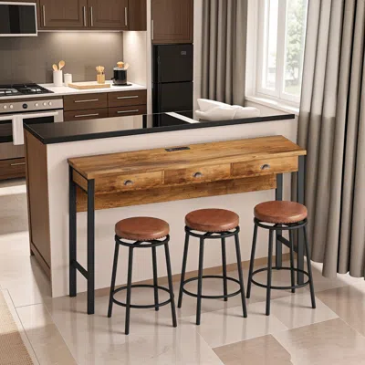 Streamdale Furniture Streamdale 3-drawer Dining Table Set With Outlets & Bar Stools In Brown