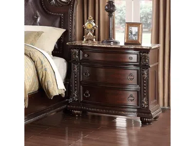 Streamdale Furniture Streamdale 3-drawer Nightstand With Marble Top In Rich Brown Cherry Finish