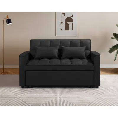 Streamdale Furniture Streamdale 3-in-1 Convertible Sofa Bed - Suede Sleeper Couch For Small Spaces In Black