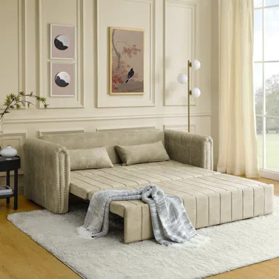 Streamdale Furniture Streamdale 3-in-1 Pull-out Sleeper Sofa With Rolled Arms In Neutral