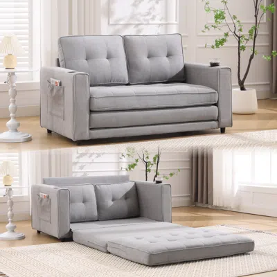 Streamdale Furniture Streamdale 3-in-1 Upholstered Futon Sofa Convertible Sofa Bed In Gray