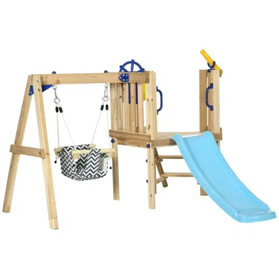 Streamdale Furniture Streamdale 3 In 1 Wooden Swing Set Outdoor Playset With Baby Swing Seat In Brown