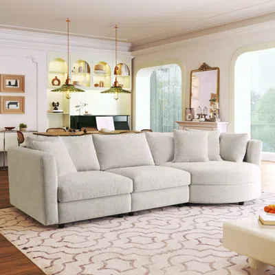 Streamdale Furniture Streamdale 3 Indoor Cushioned Sofas With Curved Seats & Pillows In Neutral