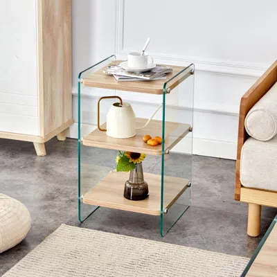 Streamdale Furniture Streamdale 3-layer Bedside Cabinet With Glass Panels
