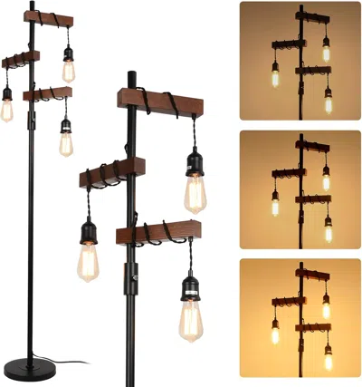 Streamdale Furniture Streamdale 3-light Industrial Tree Floor Lamp, 68" Wood Standing Light