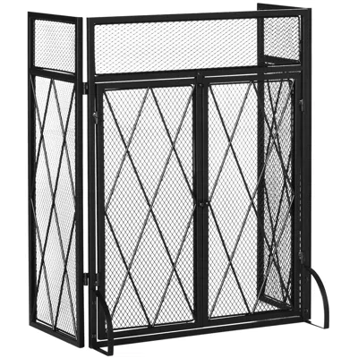 Streamdale Furniture Streamdale 3-panel Folding Fireplace Screen, 47" X 31", Steel, Black