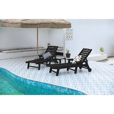 Streamdale Furniture Streamdale 3-pc Oversized Patio Lounge Set, Black Chaise Lounges (2) With Table, Wheels & Cupholder