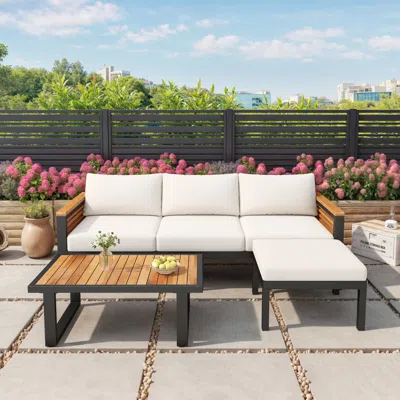 Streamdale Furniture Streamdale 3-piece Acacia Wood And Metal Patio Sofa Set