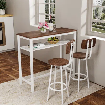 Streamdale Furniture Streamdale 3 Piece Bar Table Set With Metal Frame & Storage In Brown
