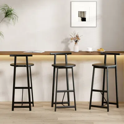 Streamdale Furniture Streamdale 3-piece Barstool Set - 27" Wooden Round Stools With Footrest (black)