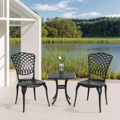 STREAMDALE FURNITURE STREAMDALE 3-PIECE CAST ALUMINUM BISTRO SET 2 CHAIRS + TABLE