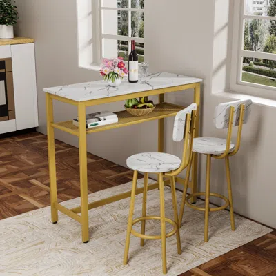 Streamdale Furniture Streamdale 3-piece Counter Height Dining Table Set, Faux Marble Top