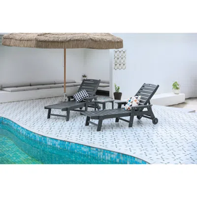 Streamdale Furniture Streamdale 3-piece Patio Lounge Set, Grey, Chaise Lounges With Table, Wheels & Cup Holder