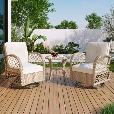 Streamdale Furniture Streamdale 3-piece Rattan Outdoor Chat Set - Swivel Rocking Chairs