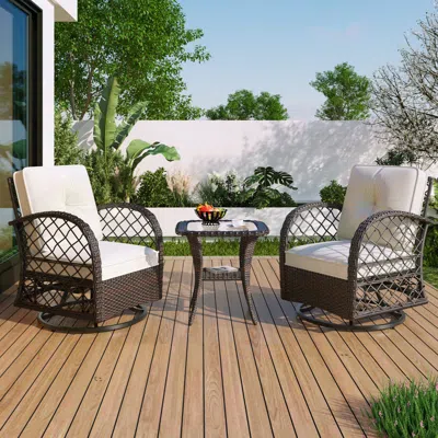 Streamdale Furniture Streamdale 3-piece Rattan Outdoor Chat Set - Swivel Rocking Chairs