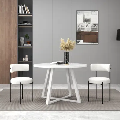 Streamdale Furniture Streamdale 3-piece Round Dining Set, Trestle Dining Table With 2 Boucle Chairs