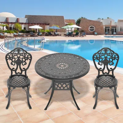 STREAMDALE FURNITURE STREAMDALE 3-PIECE SET OF ALL-WEATHER CAST ALUMINUM DINING FURNITURE SET WITH BLACK FRAME