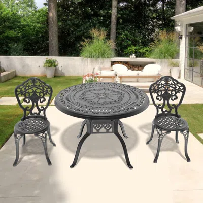 STREAMDALE FURNITURE STREAMDALE 3-PIECE SET OF ALL-WEATHER CAST ALUMINUM DINING FURNITURE SET WITH BLACK FRAME