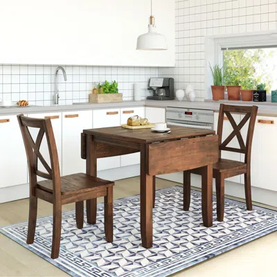 Streamdale Furniture Streamdale 3-piece Wood Drop Leaf Breakfast Nook Dining Table Set With 2 X In Brown