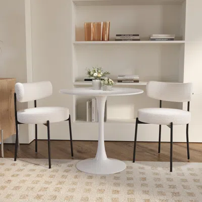 Streamdale Furniture Streamdale 3 Pieces 31.5-inch Round Dining Table Set For 2 And 2 Pieces Upholstered Chairs For Four  In White