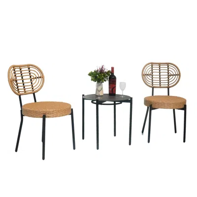 Streamdale Furniture Streamdale 3 Pieces Of Luxury Outdoor Wicker Furniture - Patio Bistro Style Table And Chair Combinat