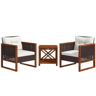 Streamdale Furniture Streamdale 3 Pieces Patio Bistro Set Wooden With Cushions, Pe Wicker Patio Furniture Outdoor For Por