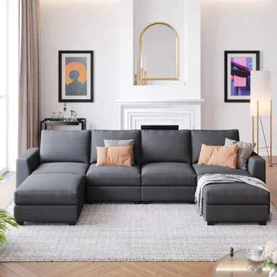 Streamdale Furniture Streamdale 3 Pieces U Shaped Sofa With Removable Ottomans In Gray