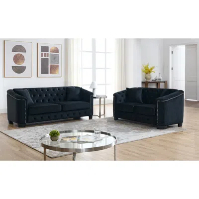 Streamdale Furniture Streamdale 3-seater + 2-seater Combination Sofa. Velvet Black In Blue
